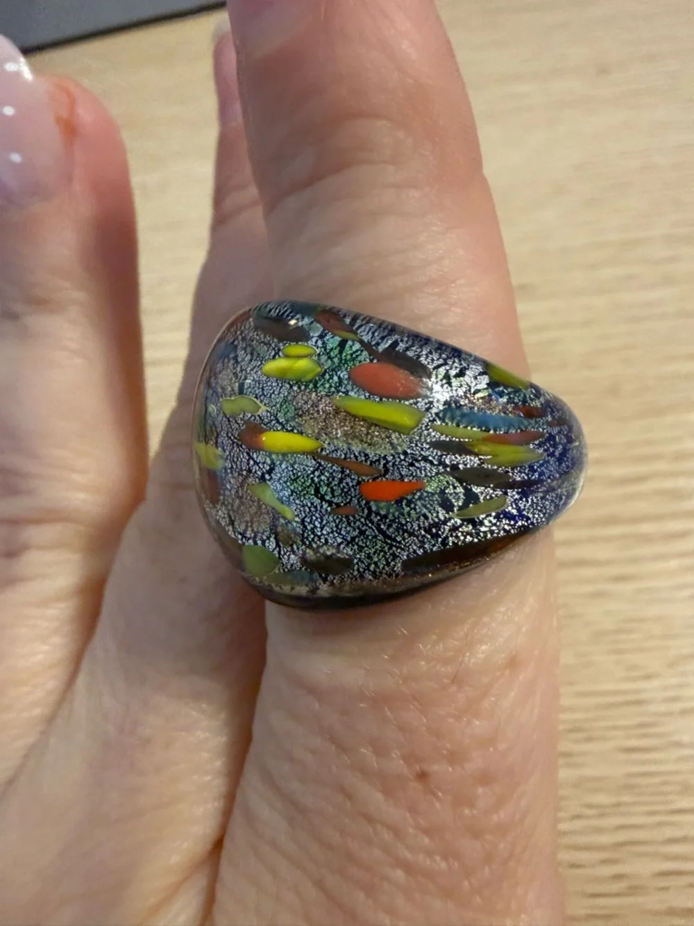 Multicolor Glass Statement Dome Ring‎